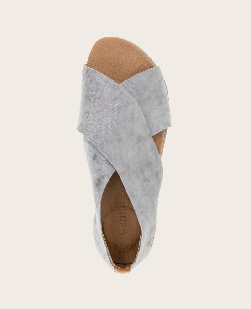 Kenneth Cole Shop Leslie X Band Sandals – Metallic Leather Comfort Fit | KC | SILVER LEATHER