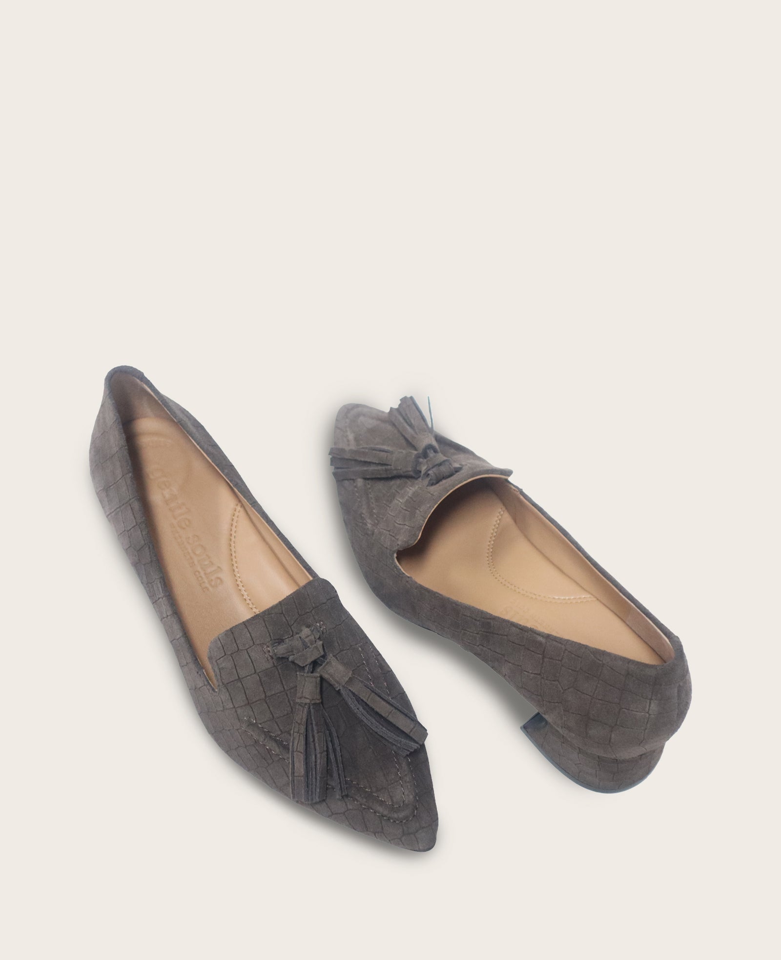 Kenneth Cole Glova Embossed Suede Tassel Heel – Chocolate | Gentle Souls | CHOCOLATE SUEDE